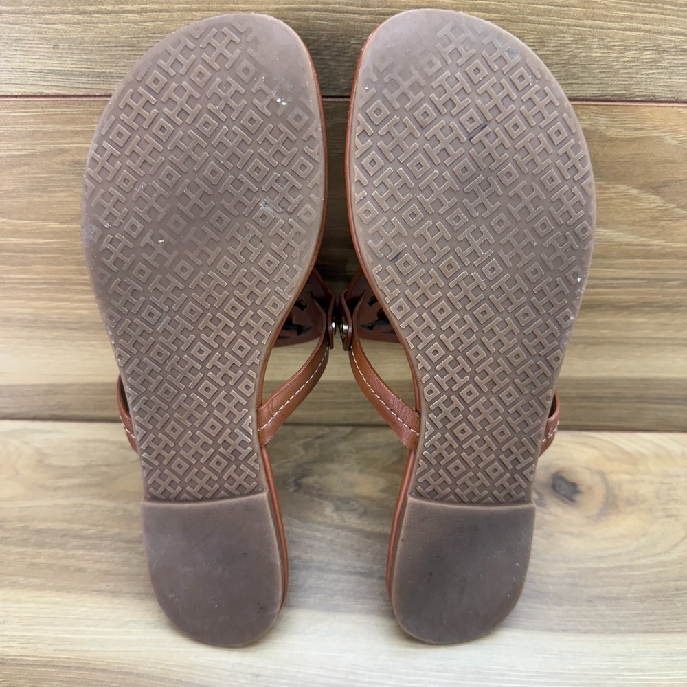 Tory Burch Miller Royal Tan Sandals 9 M Leather Flip Flops Vacation Resort - Picture 9 of 10